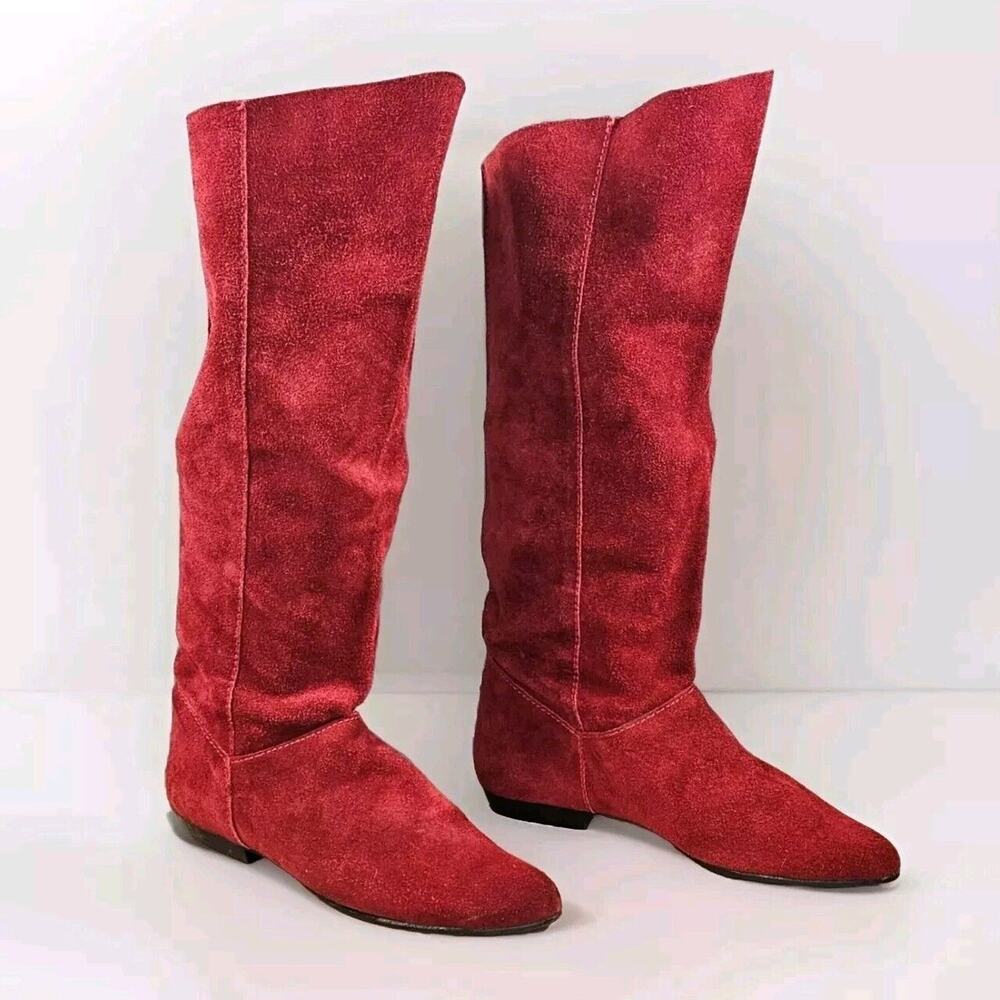 VTG Bandit Sz 6‎ Red Leather Suede Boots